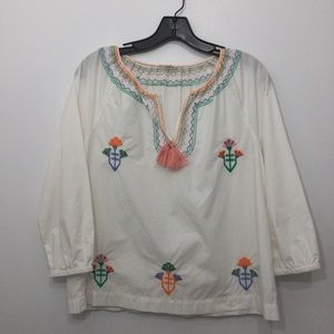 Crewcuts J Crew peasant‎ top Girls size 14 off white embroidered